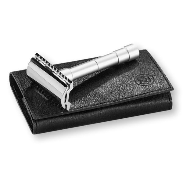Безопасная бритва Merkur DE Razor Set 46C в кожаном чехле (дорожная)