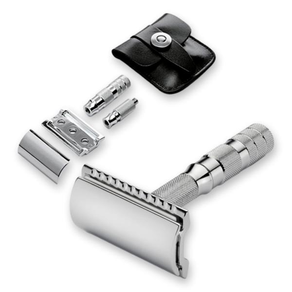 Безопасная бритва Merkur 933 в кожаном чехле (дорожная, в чехле)