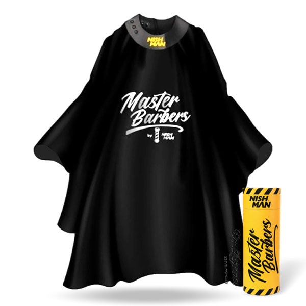 Накидка для стрижки и бритья NISHMAN Master Barbers (черная в тубусе)
