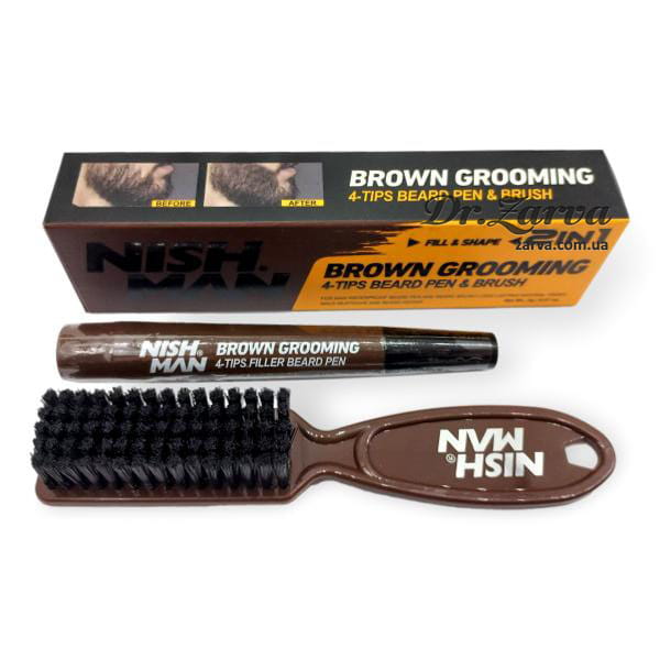 Маркер-филлер для наведения контуров и густоты бороды NISHMAN 4-Tips Beard Pen Brown (коричневый)