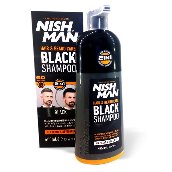 Окрашивающий шампунь для тонировки бороды и волос NISHMAN Black Shampoo 60 сек (черный) 400 мл