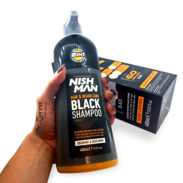 Окрашивающий шампунь для тонировки бороды и волос NISHMAN Black Shampoo 60 сек (черный) 400 мл