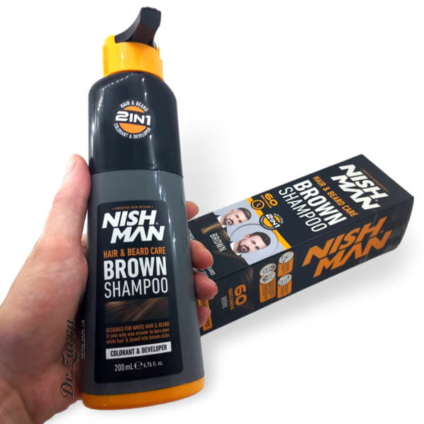 Окрашивающий шампунь для тонировки бороды и волос NISHMAN Brown Shampoo 60 сек (темно-коричневый) 200 мл