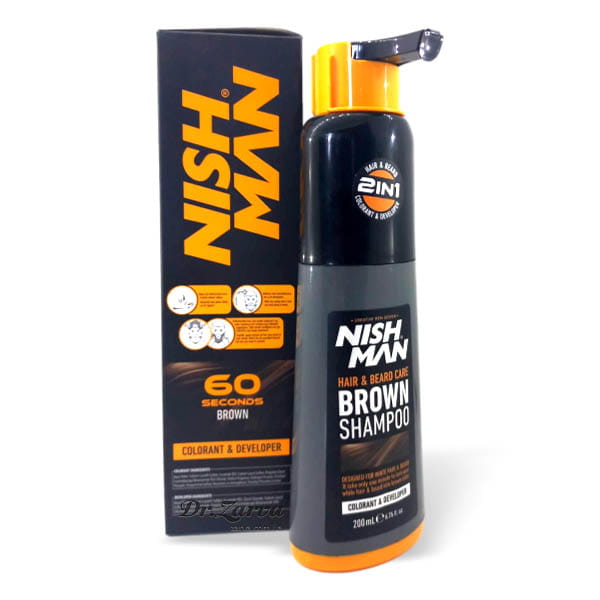 Окрашивающий шампунь для тонировки бороды и волос NISHMAN Brown Shampoo 60 сек (темно-коричневый) 200 мл