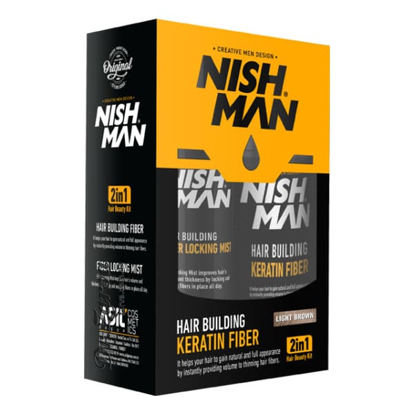 Камуфляжный набор для редеющих волос NISHMAN Hair Building Keratin Fiber Light Brown (свето-коричневый) 20 г + 100 мл