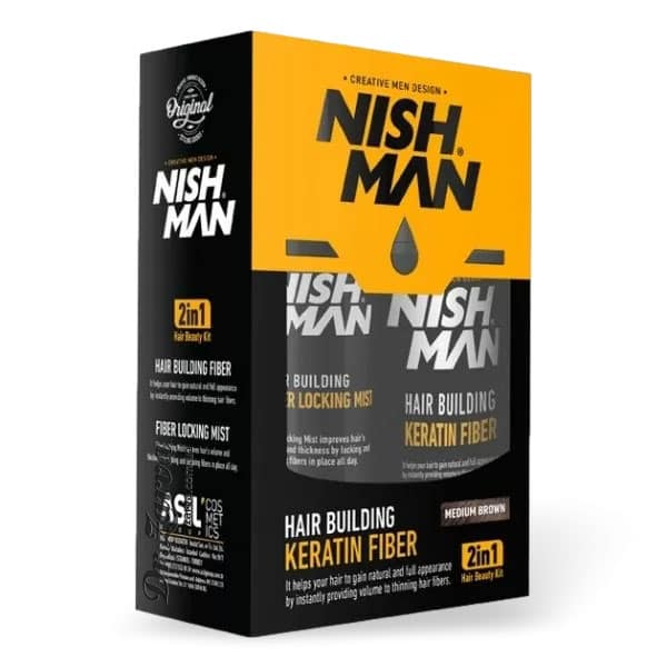 Камуфляжный набор для редеющих волос NISHMAN Hair Building Keratin Fiber Medium Brown (коричневый) 20 г + 100 мл