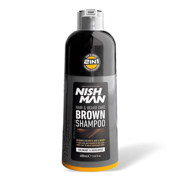 Окрашивающий шампунь для тонировки бороды и волос NISHMAN Black Shampoo 60 сек (темно-коричневый) 400 мл