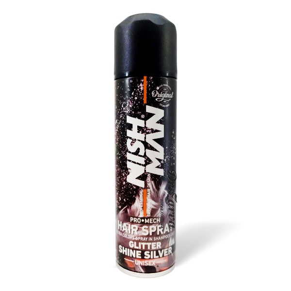 Окрашивающий спрей для волос Nishman Silver серебряный (с блеском) 150 мл