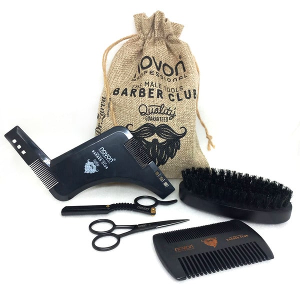 Набор для ухода за бородой NOVON (щетка+гребень+ножницы+шаветка)