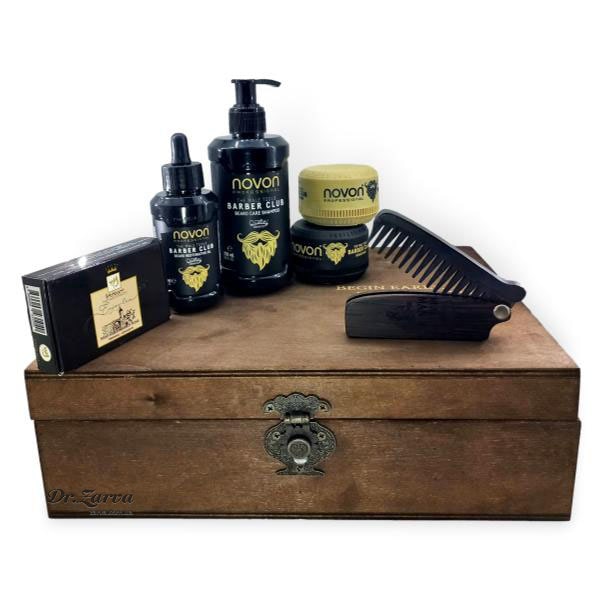 Набор для ухода за бородой NOVON Black в большой деревянной коробке