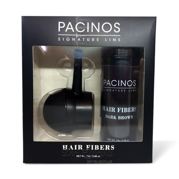 Набор для камуфляжа залысин PACINOS Hair Fiber с кератиновой пудрой (темно-коричневый)
