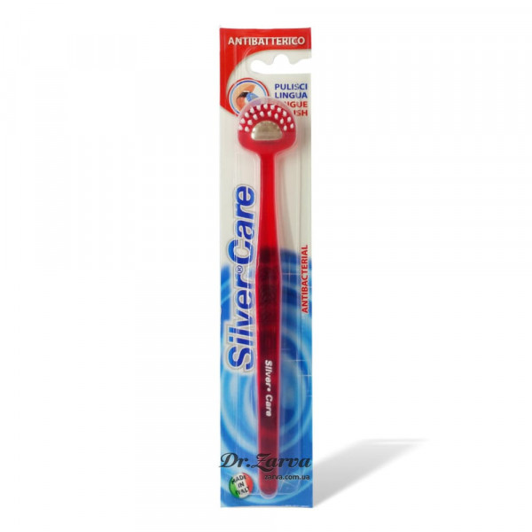 Щетка для чистки языка SILVER CARE Antibacterial красная