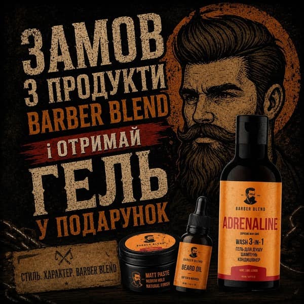 Акция: Покупаете 3 товара Barber Blend — получаете гель в подарок